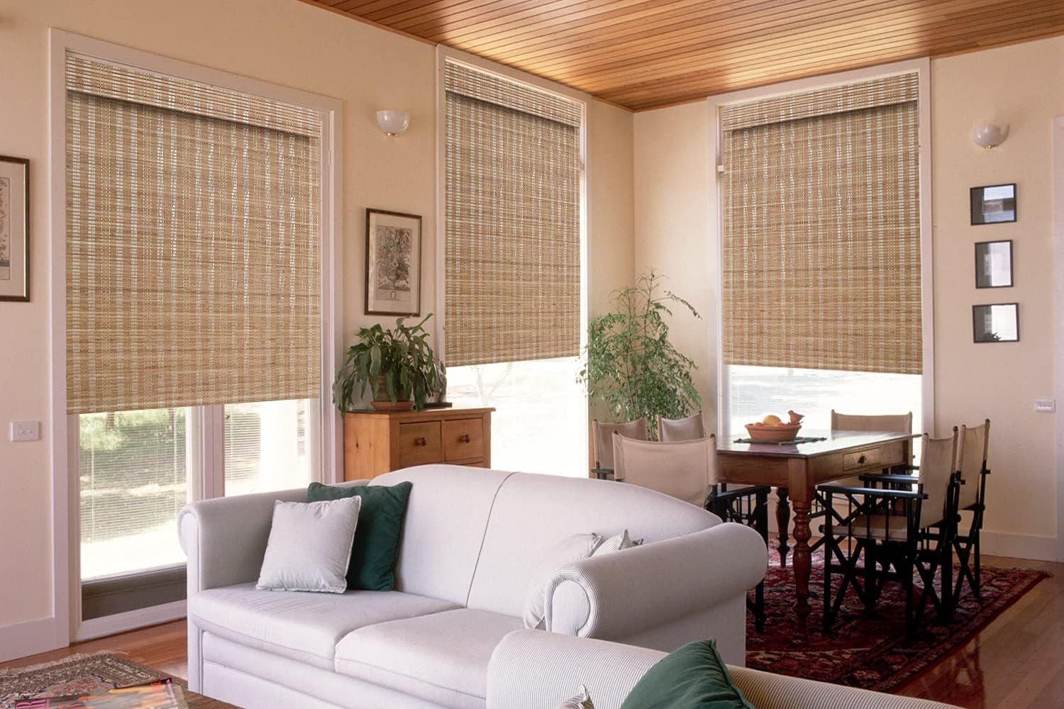LETAU No Drill No Tools Wood Cordless Window Roman Shades, Bamboo Light Filtering Window Blinds for Indoor Home, Kitchen, Office, Pattern 6