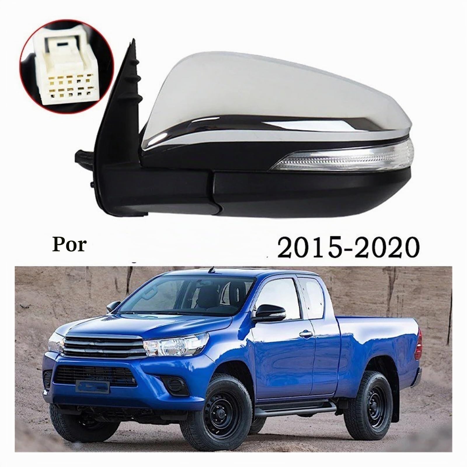 Derecho-ESPEJO COMPLETO Para Toyota Para Hilux 2015-2020 Espejo Retrovisor Lateral Conjunto De Espejo Retrovisor Eléctrico Automático Plegable LED Intermitente Espejos Exteriores Automóviles(5 Wire Ri