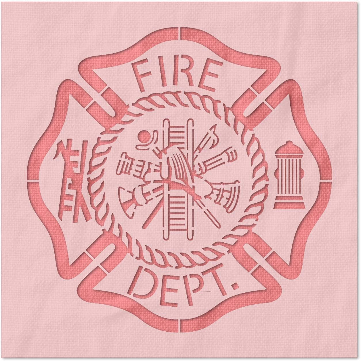 Stencil Stop Fire Department Logo Stencil - Reusable for DIY Projects, Painting, Drawing, Crafts - 14 Mil Mylar Plastic (18 x 18 inches)