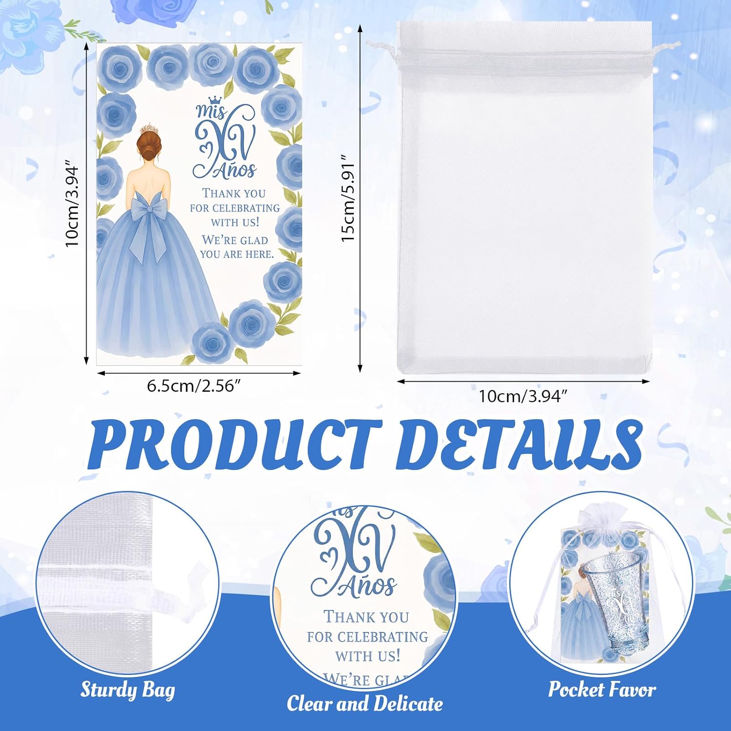 30 Set Quinceañera Party Favors Guests Plastic Shot Glasses, Blue