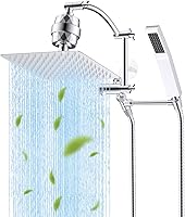 Vista 13 de Hibbent Cabezal de ducha de lluvia de 8 pulgadas de metal completo Certificado CUPC, Combo de cabezal de ducha doble, varita de ducha manual de alta