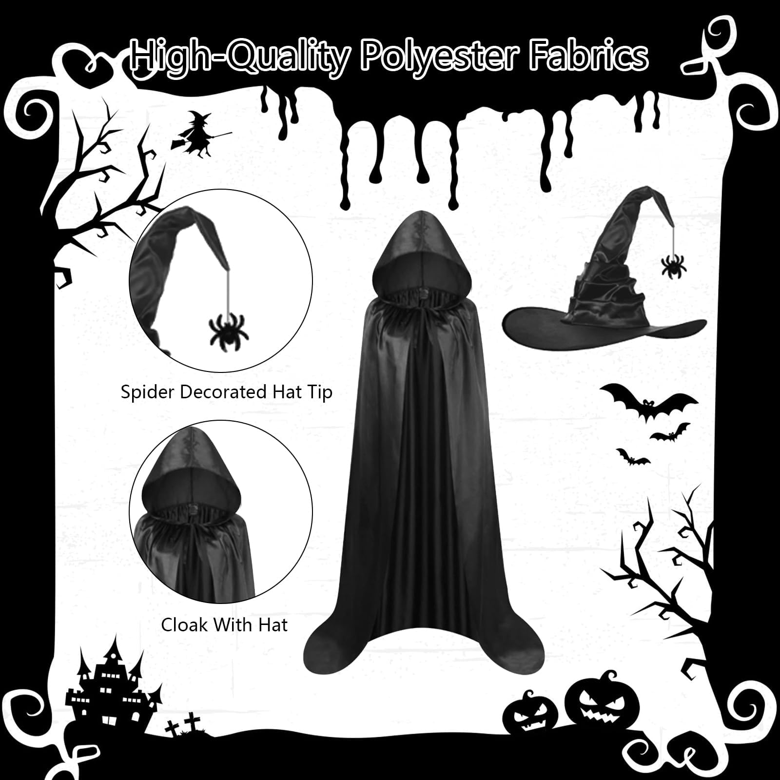 Ycaaeo Halloween Hexenkostüm Damen Set - Komplettset Mit Umhang, Hut & Accessoires