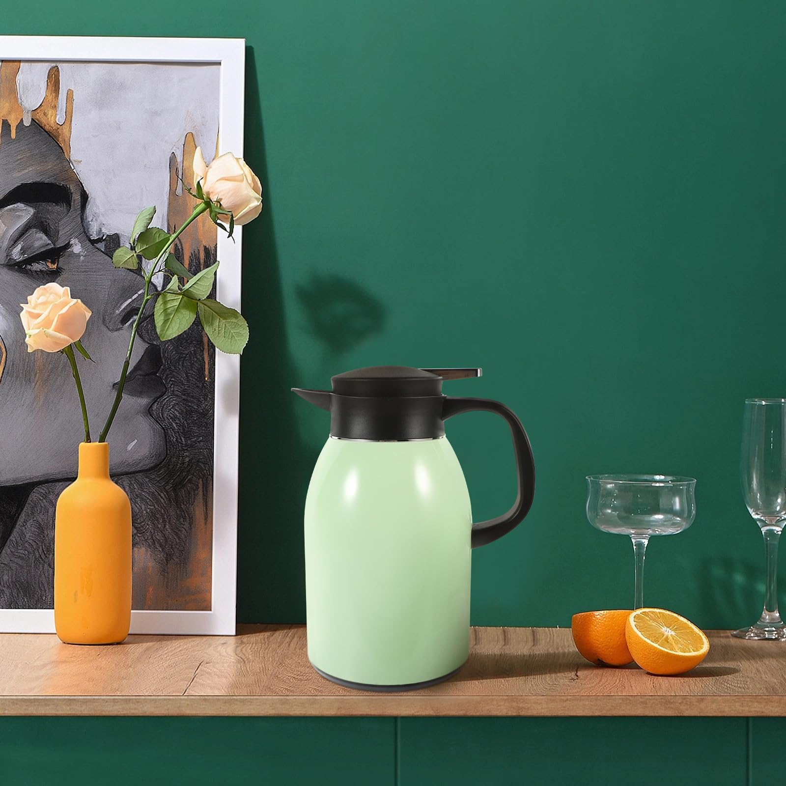 Borraccia Termica in Acciaio Inossidabile 1.6l con Manico Antiscottatura Bottiglia D'acqua a Doppia Parete per Casa e Ristorante Design Semplice e Capiente