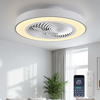 20" White Modern Ceiling Fan with Light, Enclosed & Easy Install
