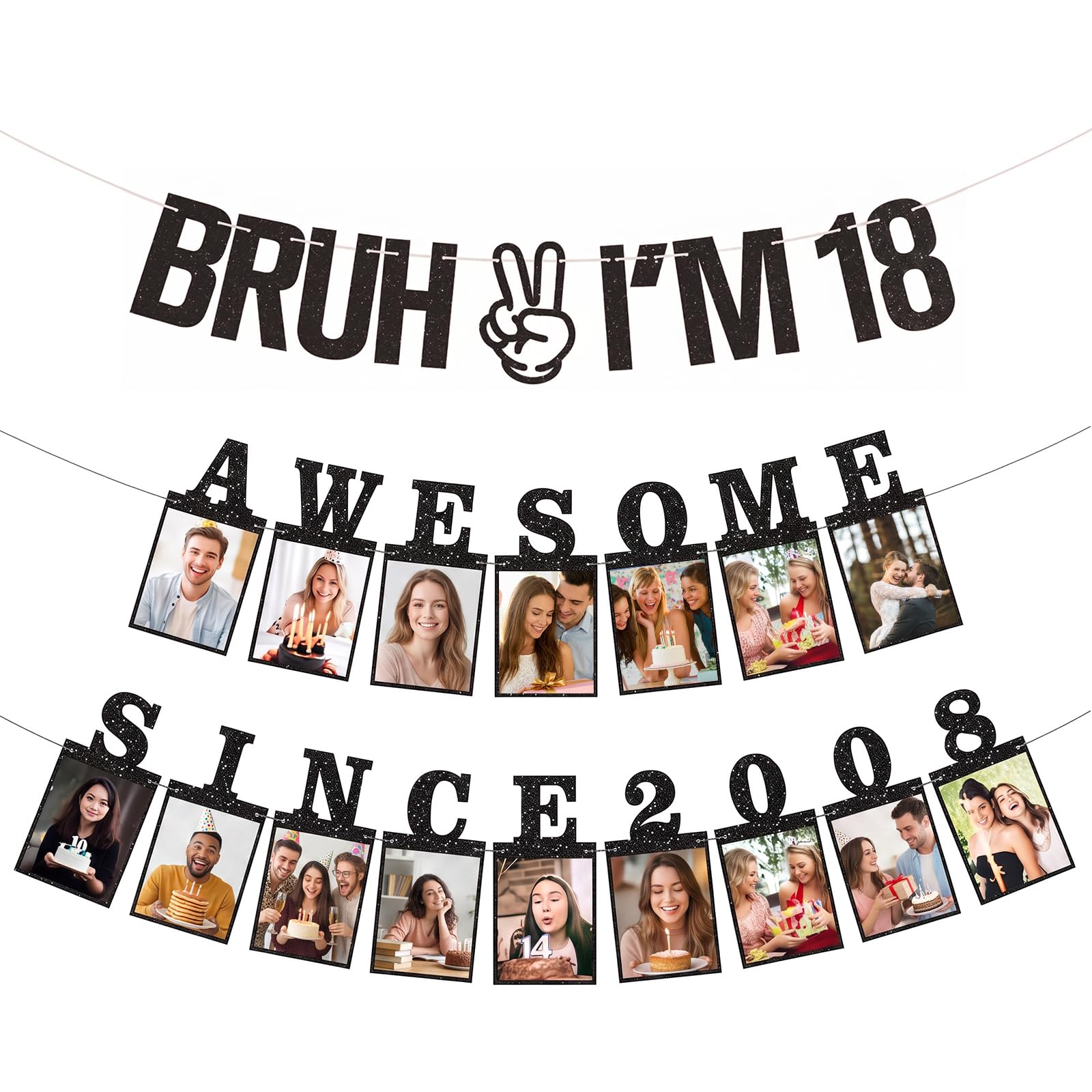 18th Birthday Decorations, 18th Birthday Banner, "Awesome Since 2008", "Bruh I'M 18", for 18 Years Old Boy Girl Party Decor Supplie
