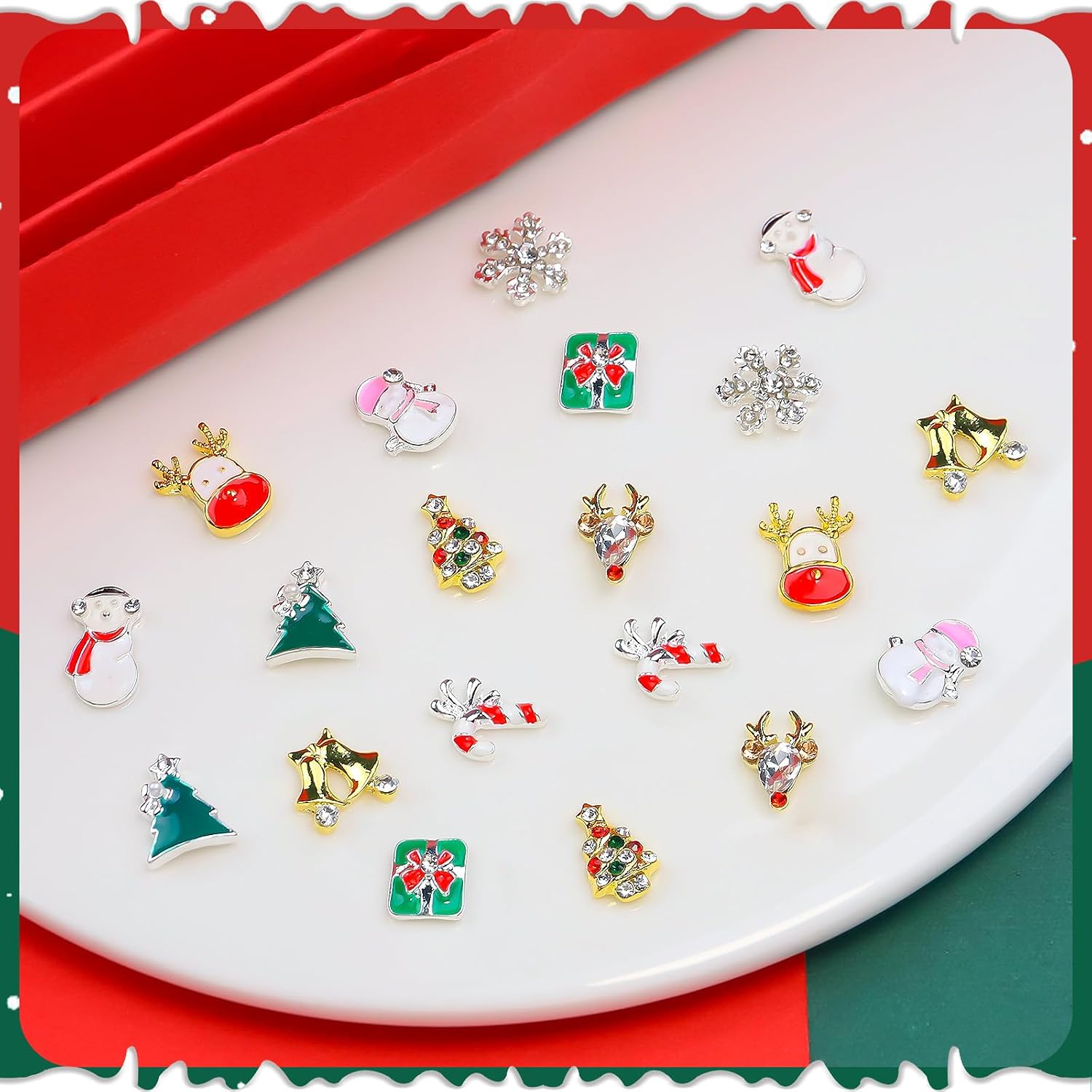 20Pack Christmas Nail Rhinestones 3D Charms Sequins Alloy Santa Reindeer Snowman Snowflake Metal Studs Jewelry for Festive Decorations Themed Embellishments