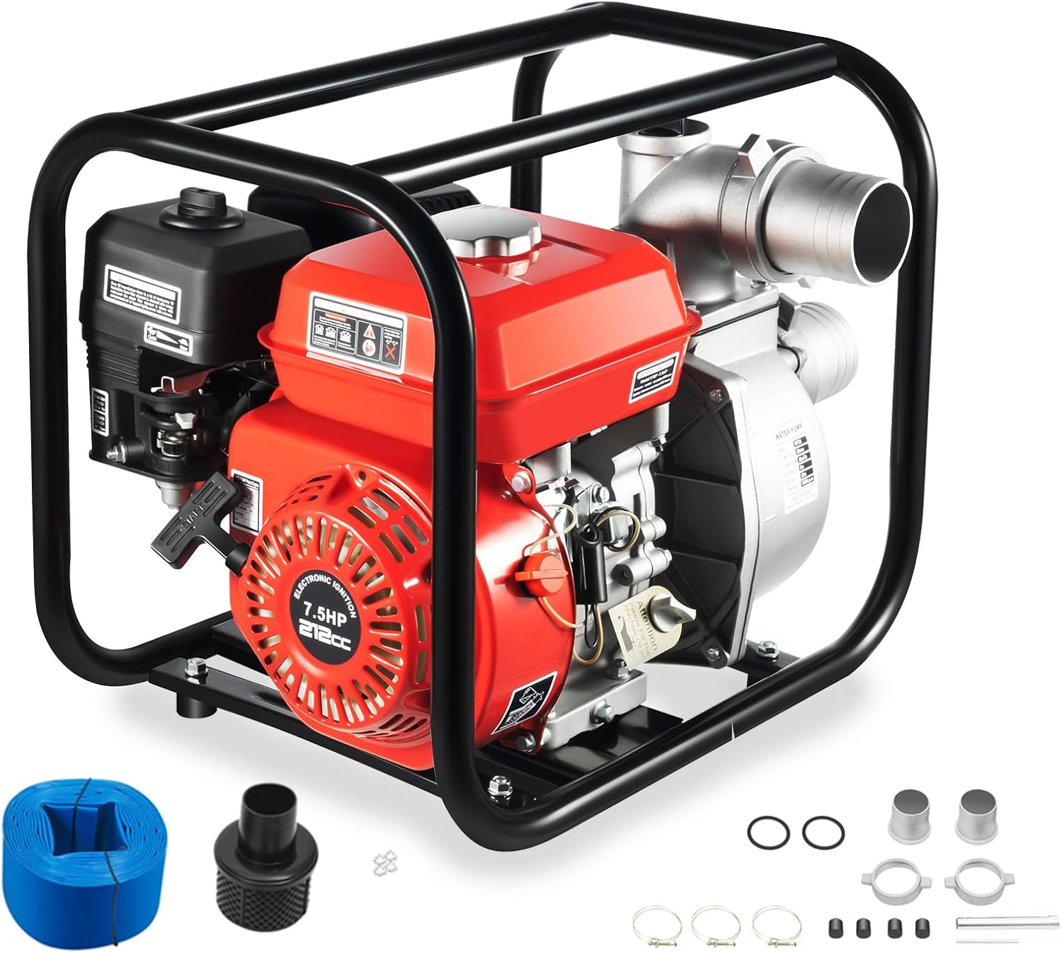 Trash Water Pump 3 inch, 7.5HP 170F, 4-Cycle Engine Gas Powered Trash Pump Gasoline Engine Water Pump 26.25ft Suction Water Transfer Pump with 24.61ft Hose