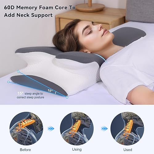Miniatura 2 de Almohada ergonómica de enfriamiento cervical, almohada ergonómica ajustable de espuma viscoelástica, soporte cervical y alivia el dolor de cuello y
