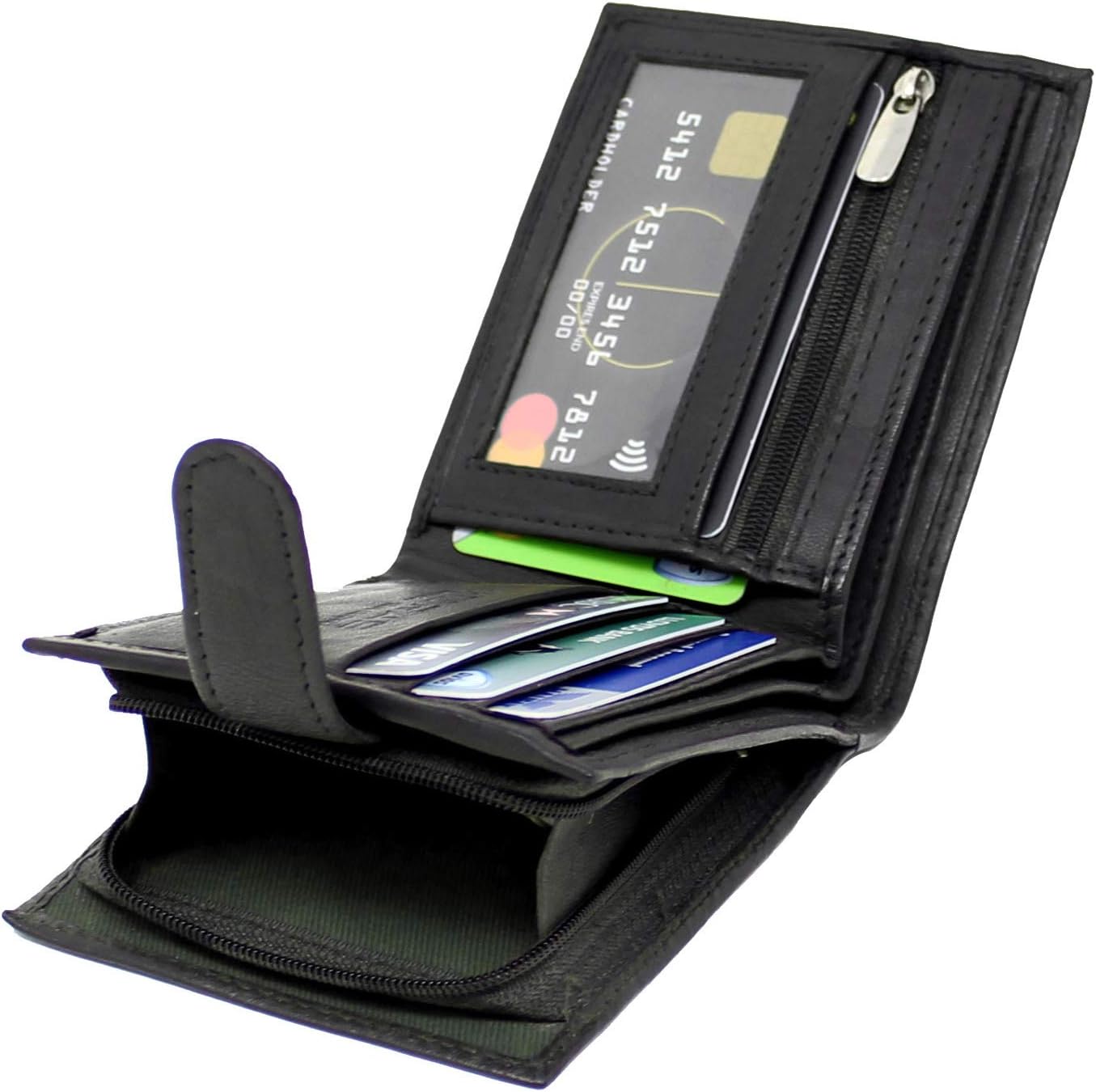 RAS WALLETS Mens RFID Blocking Soft Genuine Leather Bifold Wallet with A Side Zipper Coin Pouch 42