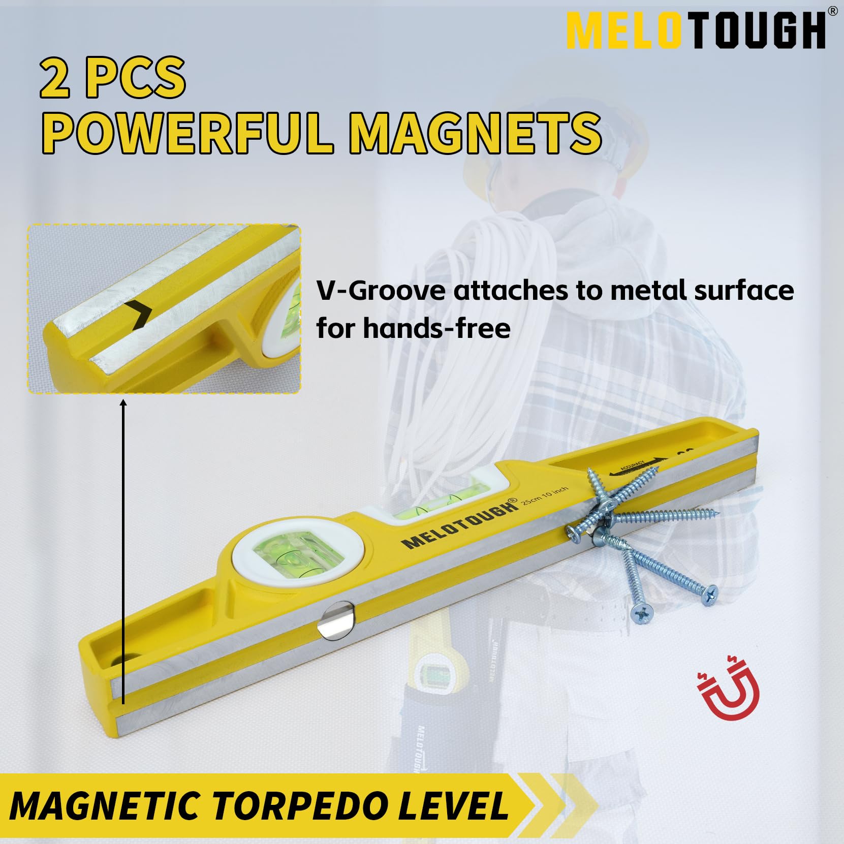 MELOTOUGH Magnetic Level - 10 Inch Torpedo Level -3