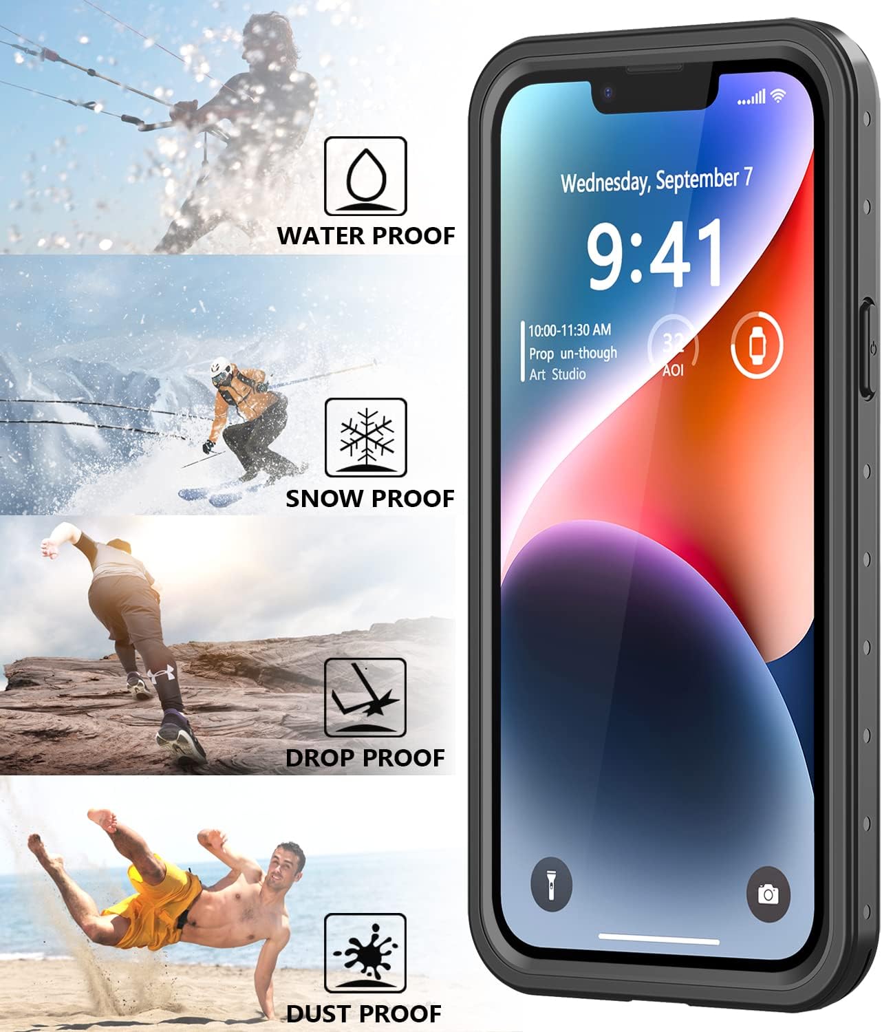 Protebox for iPhone 14 Plus Waterproof Case with Built-in Screen Protector, Shockproof Dustproof Full Body Protective IP68 Waterproof Phone Case for iPhone 14 Plus 6.7 inch (Black/Clear)