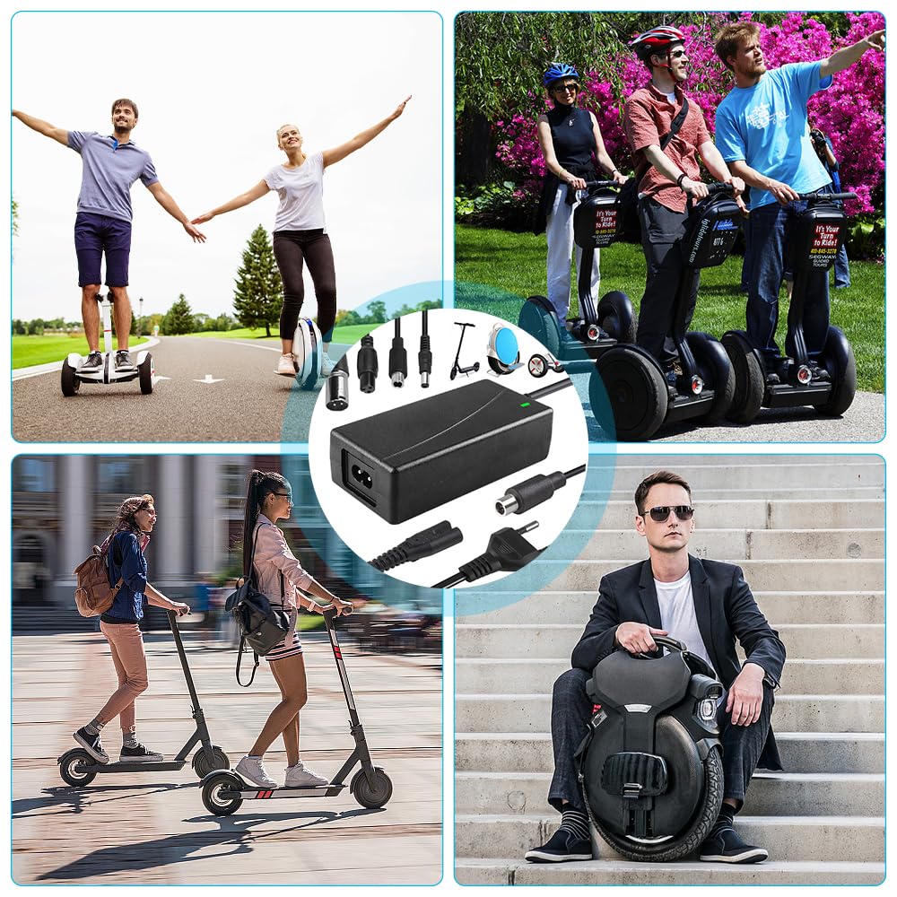 Caricatore Monopattino Elettrico, 42V 2A AC Caricatore Hoverboard con 4 connessioni, Caricabatterie Adattatore di Alimentazione, per Scooter Elettrico, Hoverboard, Bicicletta Elettrica