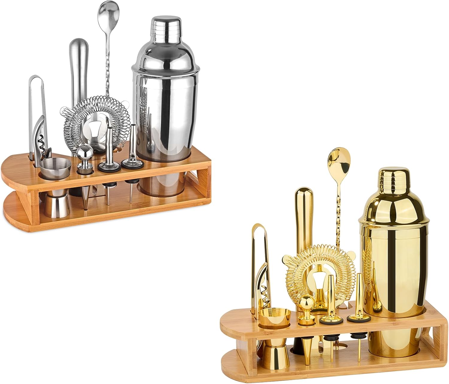 Cocktail Shaker Set Bartender Kit : 12-Piece Bar Tool Set with Bamboo Stand | Bar Set with All Practical Bar Accessories, for Drink Mixing, Bar, Home, Lounge & Party