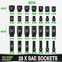Vista 3 de SUNHZMCKP Juego de llaves de impacto de 1/2 pulgada, 66 piezas SAE estándar (3/8"-1-1/4") y métricas (8-24mm), kit de dados poco profundos/profundos