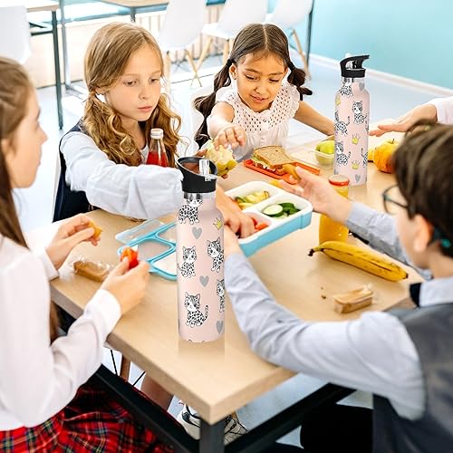 Miniatura 6 de Water Bottle for Kids with Straw Leakproof Insulated Water Bottles 20oz, BPA-Free, Cute Black White Leopard Kittens