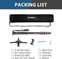 Manbily Kihúzható Alumínium Kamera Monopod Lábakkal, Hordozható Utazó Állvány DSLR Canon/Sony/Telefon, 5 Szekciós 170 cm-ig, 7 kg Teherbírás 7