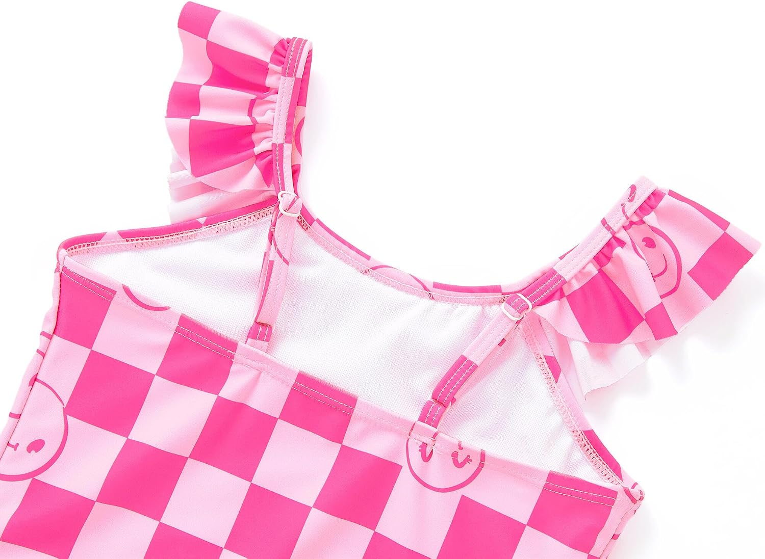 Dvenki Toddler Girls One Piece Swimsuit Adjustable Straps Sizes 2T-10 | quick-dry swim fabric, skin-friendly, ruffle neckline, leopard, check, mermaid prints, swimwear for beach, pool, summer party