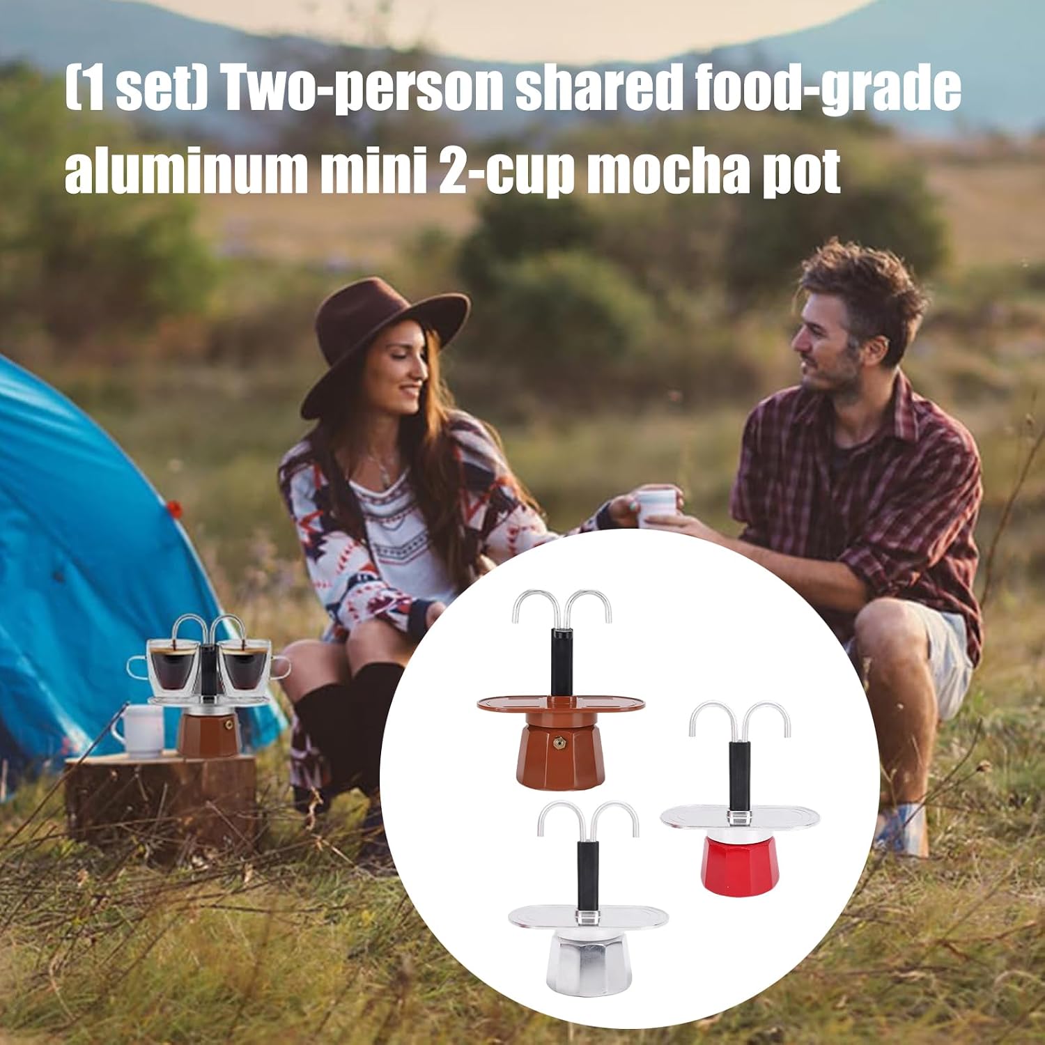Multipurpose Double Tube Aluminum Mocha Pots for Indoor and Outdoor Use Stovetop Espresso Maker Quick Brew for 2 Cups Quick Coffee Maker Pots