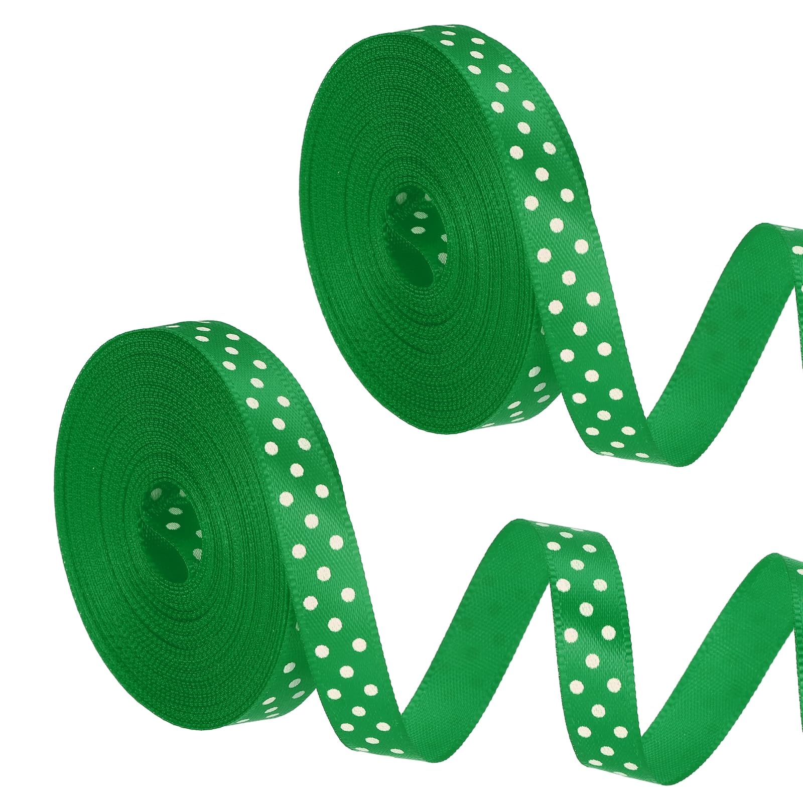 PATIKIL Polka Dots Grosgrain Ribbon (1cm x 9m, Green)(2Roll) Fabric Ribbons Bow Decoration with White Polka Dots, Suit for Flower Bouquet/Gift Wrapping/Party Decor/Bows Making
