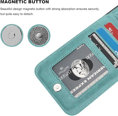 Miniatura 7 de KIHUWEY Funda compatible con iPhone 14 Plus con soporte para tarjeta de crédito, cierre magnético de cuero de alta calidad, función atril, funda