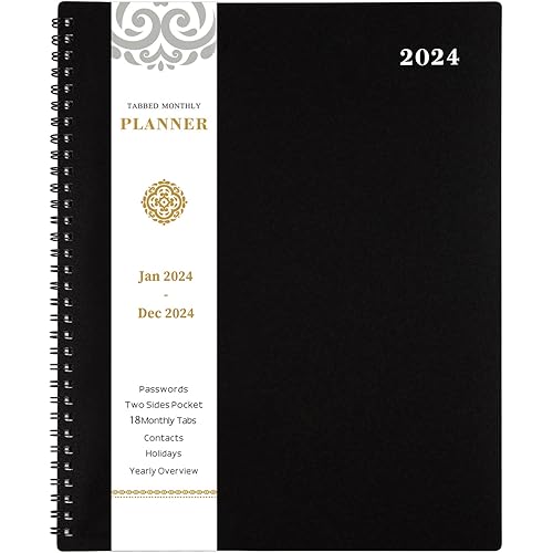 2020-2021 Monthly Planner - 18-Month Planner with Tabs & Pocket & Label, Contacts and Passwords, 8.5" x 11", Thick Paper, January 2020 - June 2021, Twin-Wire Binding - Black by Artfan