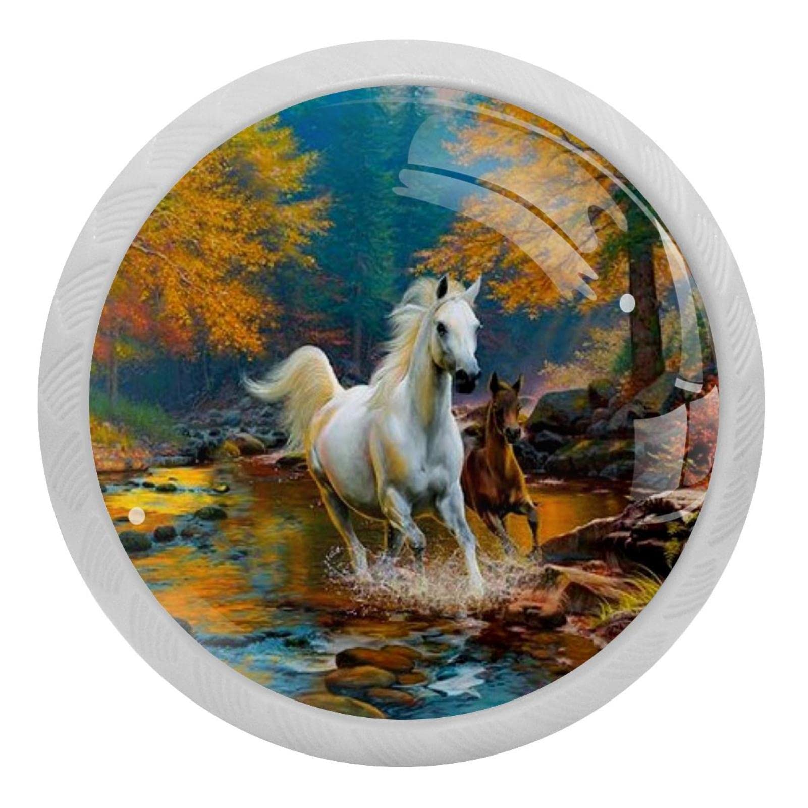 Boutons de placard de cuisine en verre au design phosphorescent paysage de cheval