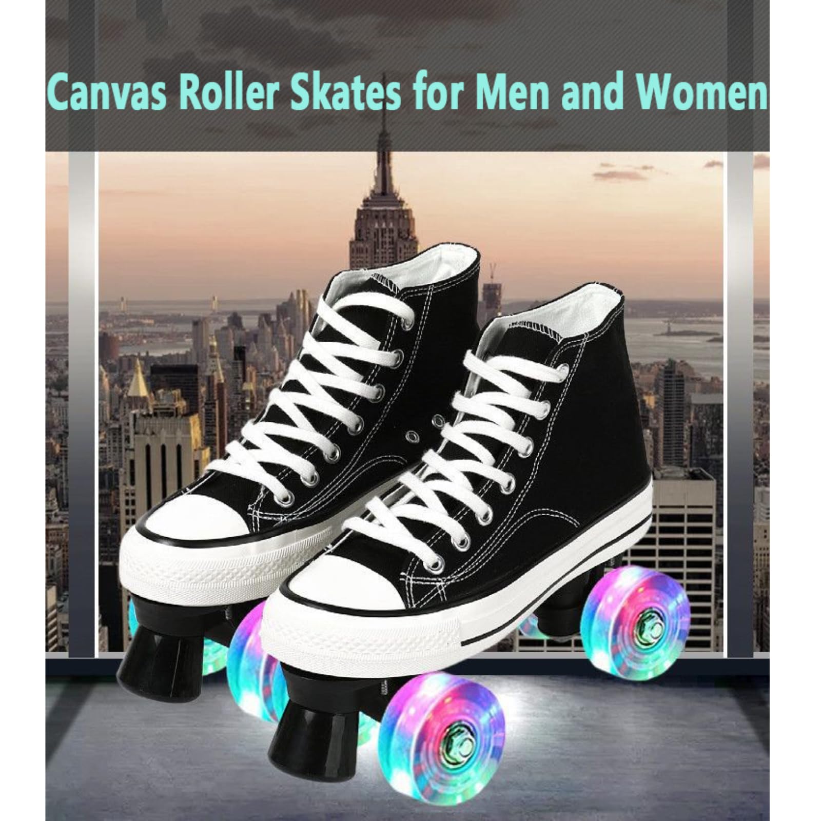 WING Patins à roulettes pour Homme et Femme Discoroller Adulte Confortable LED Rollerskates Quad Patins d'extérieur pour Filles et garçons
