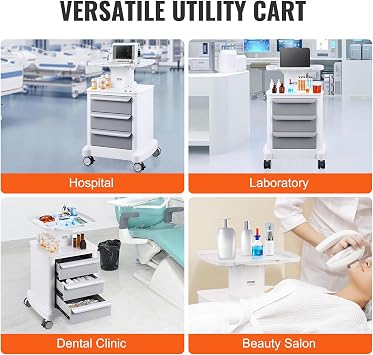 VEVOR Medical Cart with 3 Drawers and Top Tray, 4-Tier Rolling Utility Cart