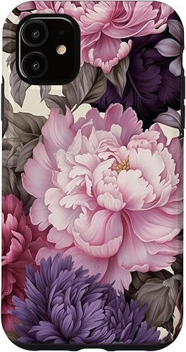 Funda para iPhone 11 Elegant Blush Pink & Purple Vintage Floral Rose & Peony