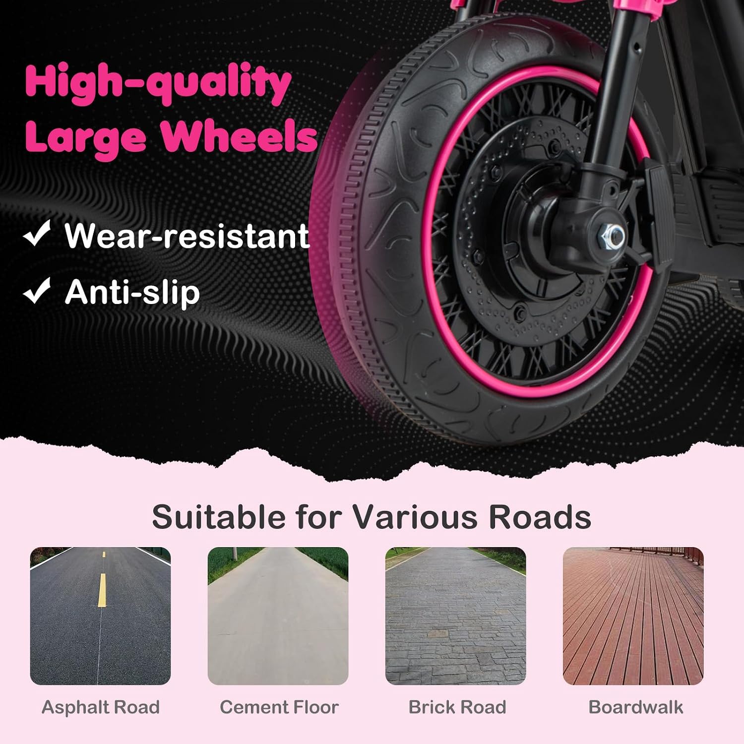 DORTALA Kids Motorcycle, 6V Battery Powered Ride on Car w/Training Wheels, Music, LED Headlights, Foot Pedal, Slow Start, Electric Motorcycle for Kids Toddlers 18+ Months, Boys Girls Gift (Pink)