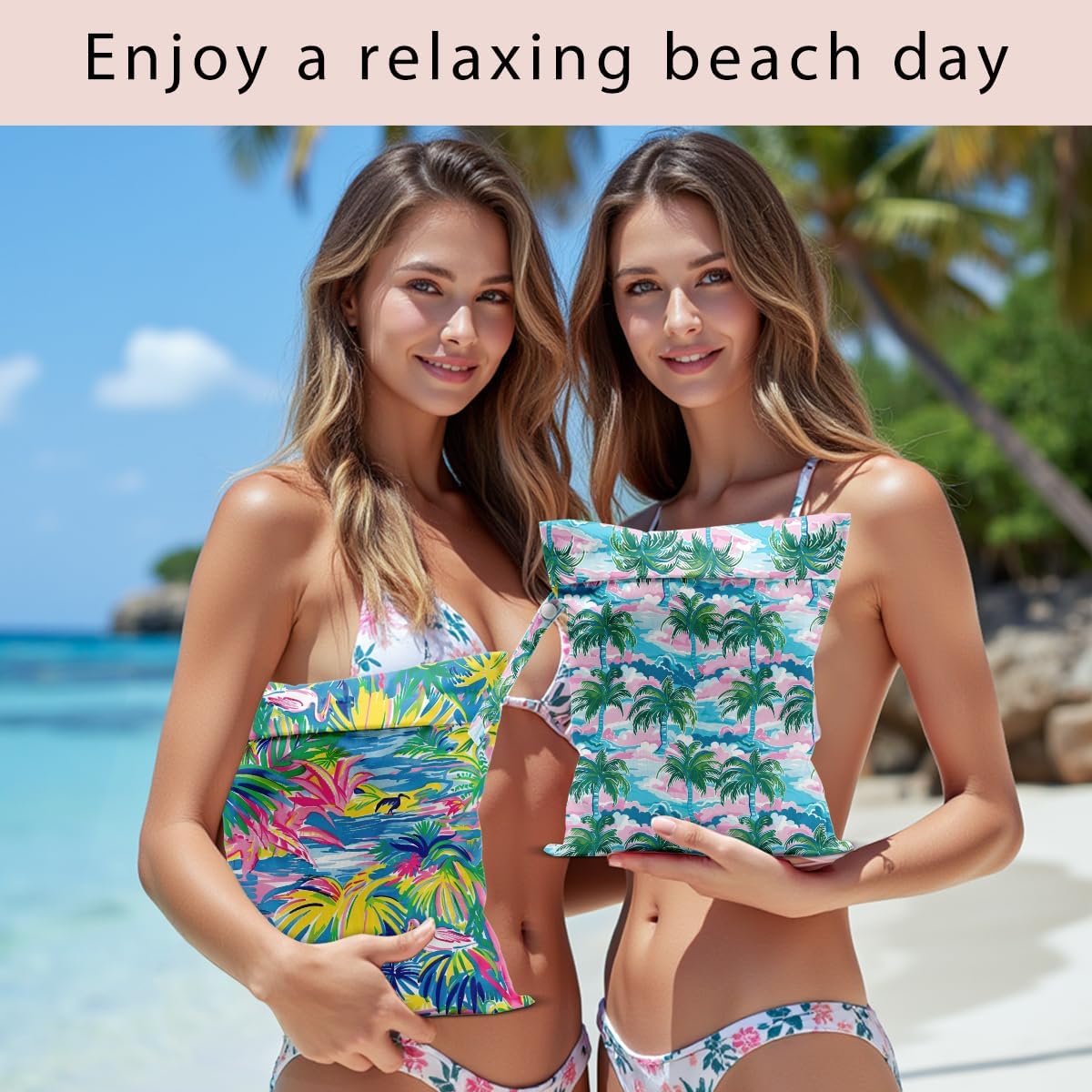 Swimsuit Bag Wet Bags for Travel Reusable Waterproof Dry Bags Diaper Bag Palm Coastal Wet Bag for Swimsuit Towels Beach Gym 10.2×12.6 Inches