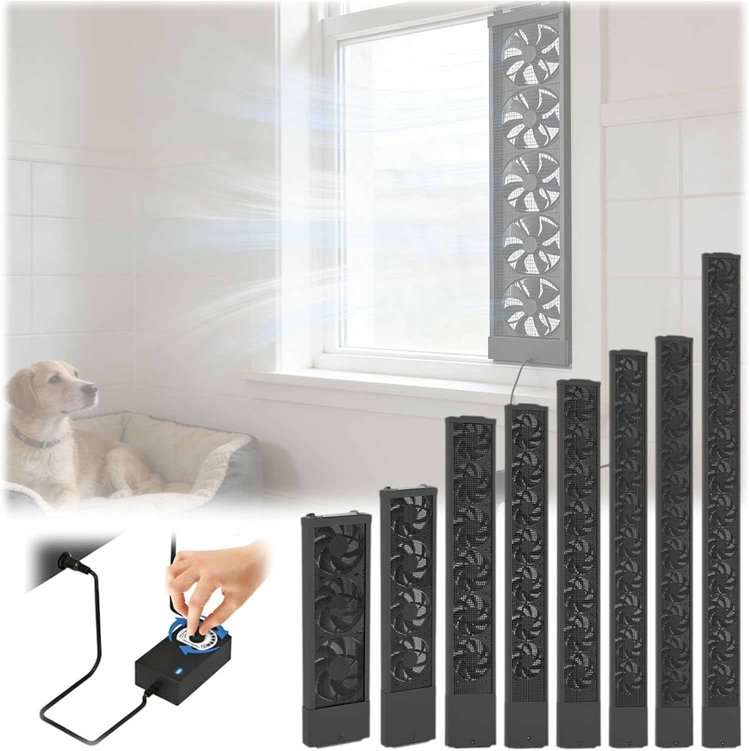 Vertical Window Fan for Sliding Windows, Retractable Window Exhaust Fan Vertical Fit for Side Sliding Window for Bedroom Kitchen Attic Ventilation(Black,25.59-29.52in)