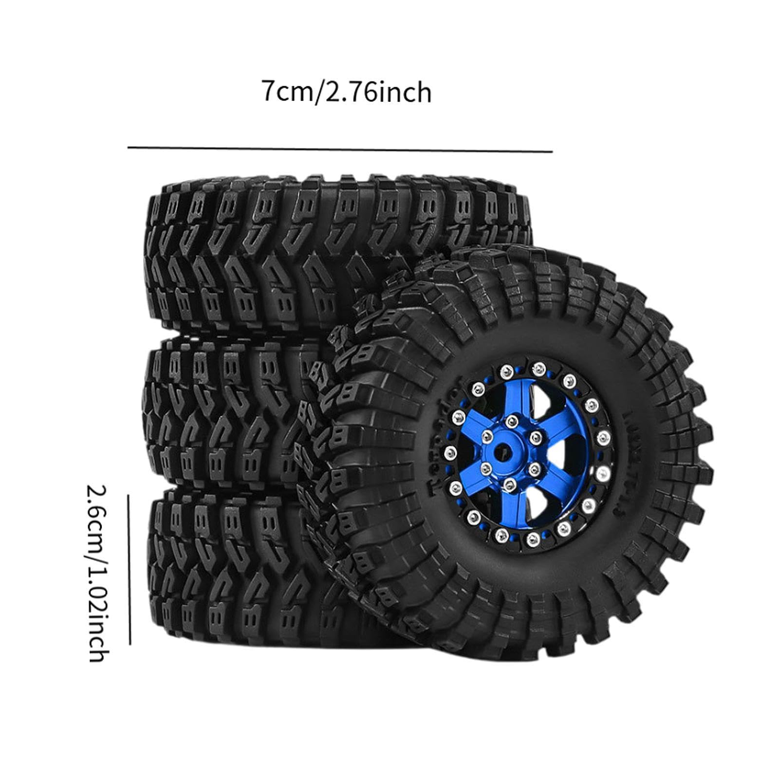 4 Pezzi Ruote Auto Giocattolo Pneumatici Parti Ricambio RC Resistenti in Alluminio Adatti per Modellismo Manutenzione Auto Radiocomandate, Blu