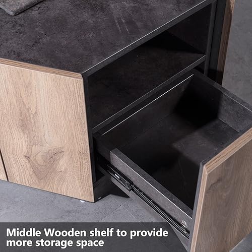 Miniatura 6 de Betoko Mesa de centro industrial de madera con cajones de almacenamiento, mesas de centro de mediados de siglo rústicas para sala de estar con