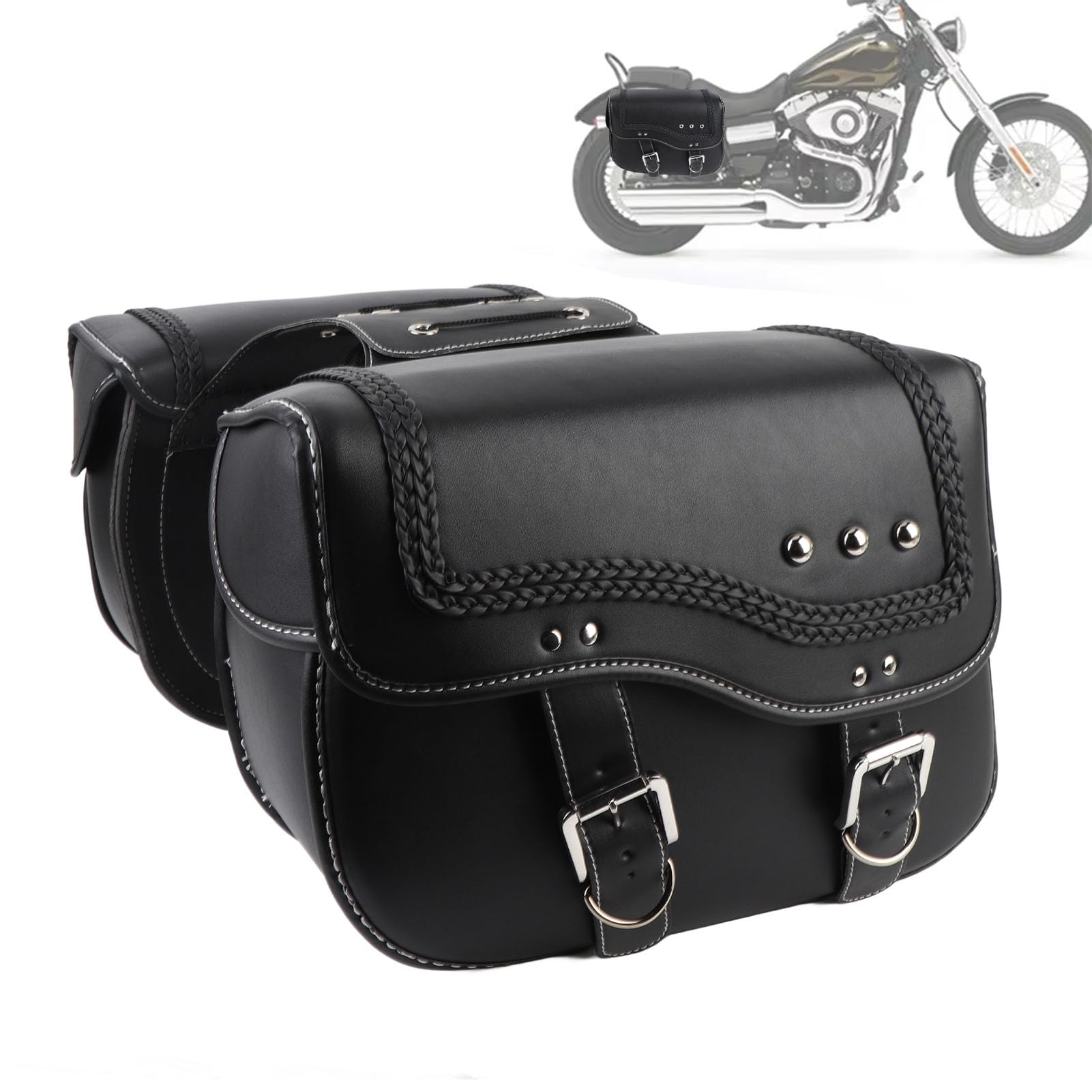 Sacoches de Moto, capacité de 30 L en Cuir PU, Sacs à Bagages Latéraux Imperméables avec Corde Réglable, Ajustement Universel pour Motos