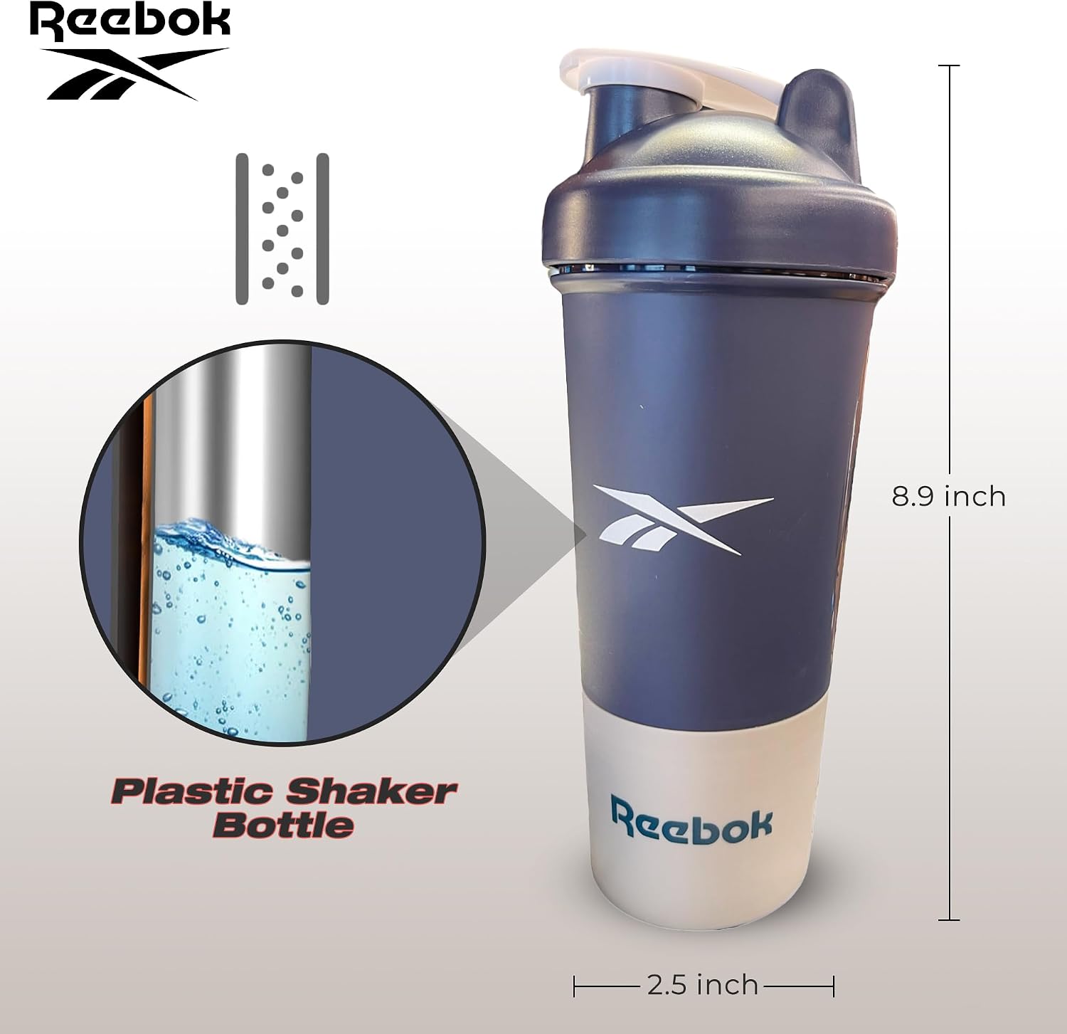 Reebok Athletic Shaker - 17oz Protein Bottle - Gym, Running, Hiking - BPA Free (Blue) image 4