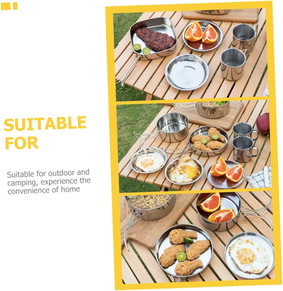 1set Portable Stainless Steel Camping Cookware Kit Outdoor Cooking for Camping Hiking and Backpacking Durable and Easy to Clean Cookware Essentials