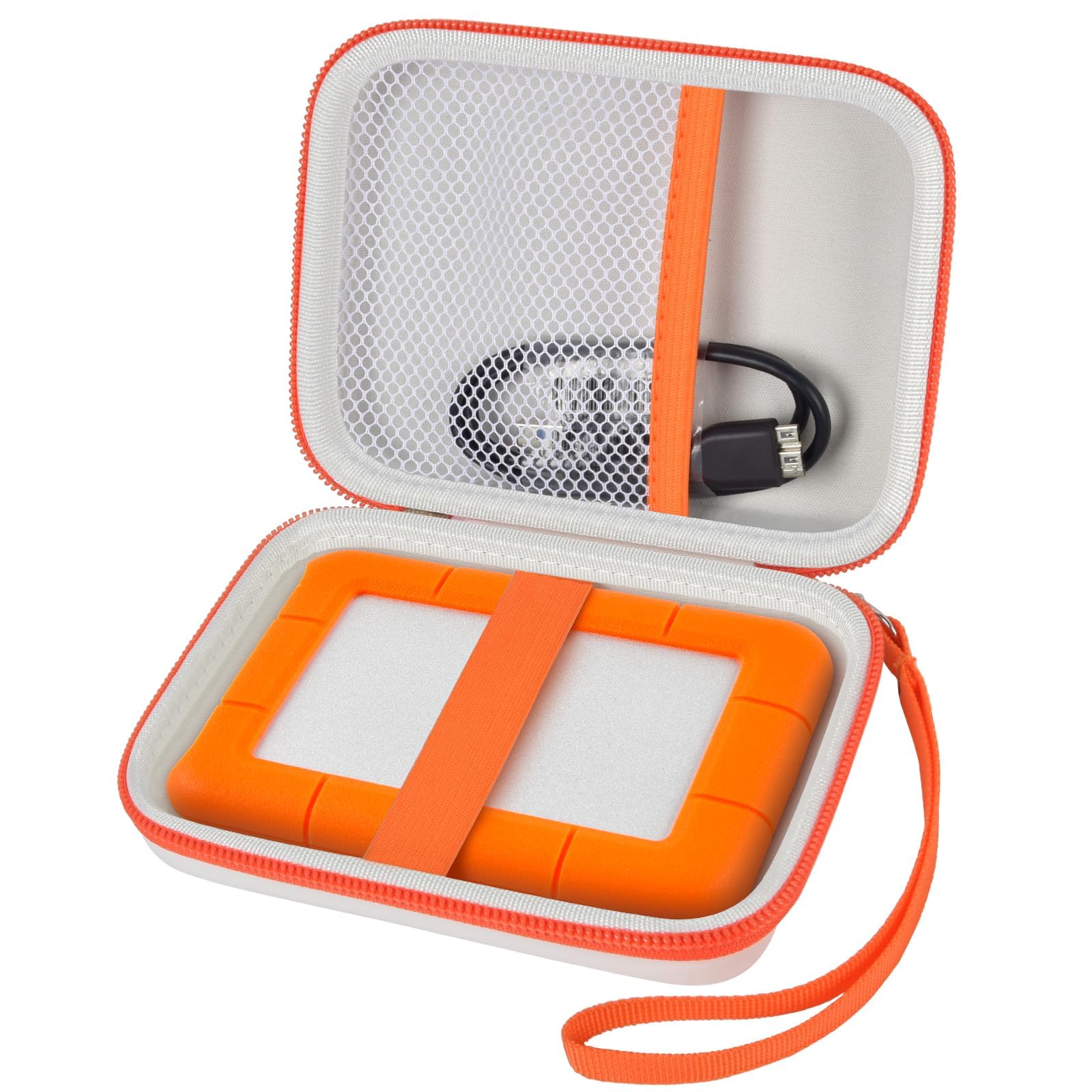 Case Compatible with LaCie Rugged Mini 1TB/ 2TB/ 4TB/ 5TB External Hard Drive Portable HDD, Storage Holder for Hard Drives for Mac and PC Computer & USB 3.0 2.0 Cable SD Cards (White)