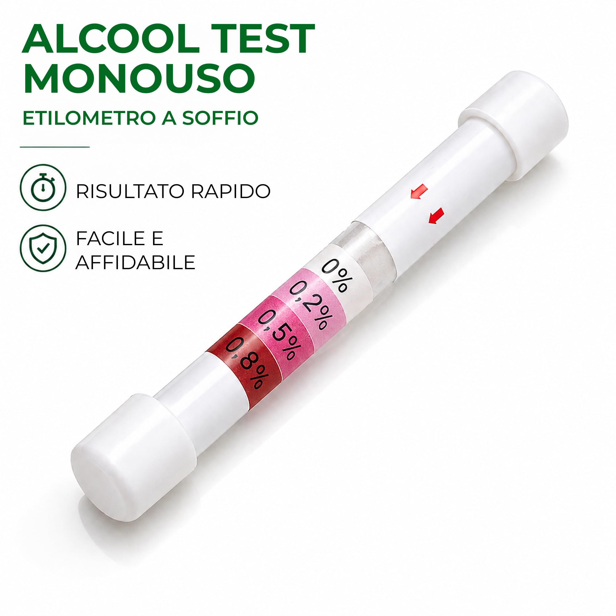 Alcol Test monouso - 16 pz - Etilometro Monouso - Risultato in 2 minuti precisione oltre 98% - Kit Test alcolemico portatile per auto e sicurezza stradale - Alcool Test a soffio