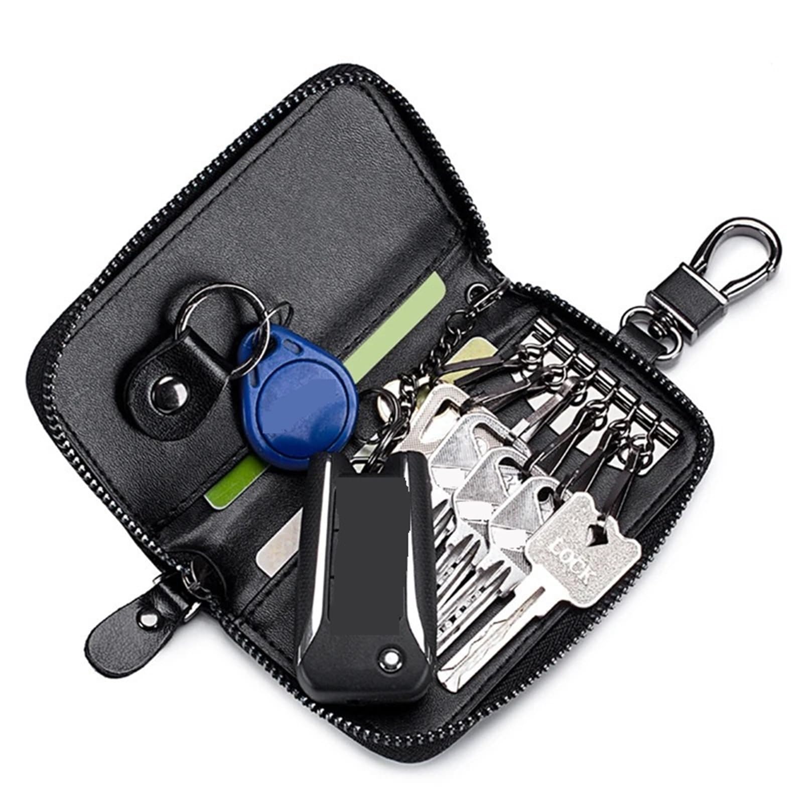 Étui Porte-Clés Cuir Multifonction Pour Homme Et Femme - Pochette Clés Voiture Avec 3 Compartiments Et 6 Crochets, Noir