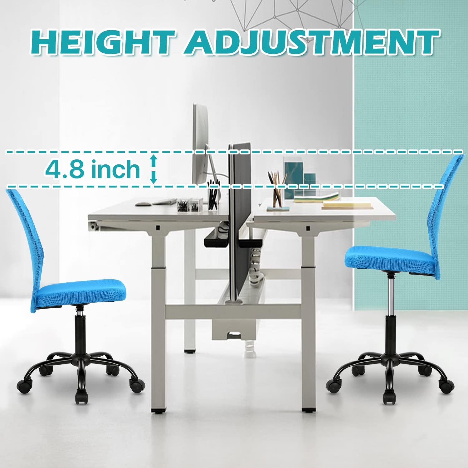 Office Chair Ergonomic Desk Chair Adjustable Height Computer Chairs with Lumbar Support Armless Mid Back Mesh Swivel Executive Chairs Modern Task for Women Men Adult,Blue