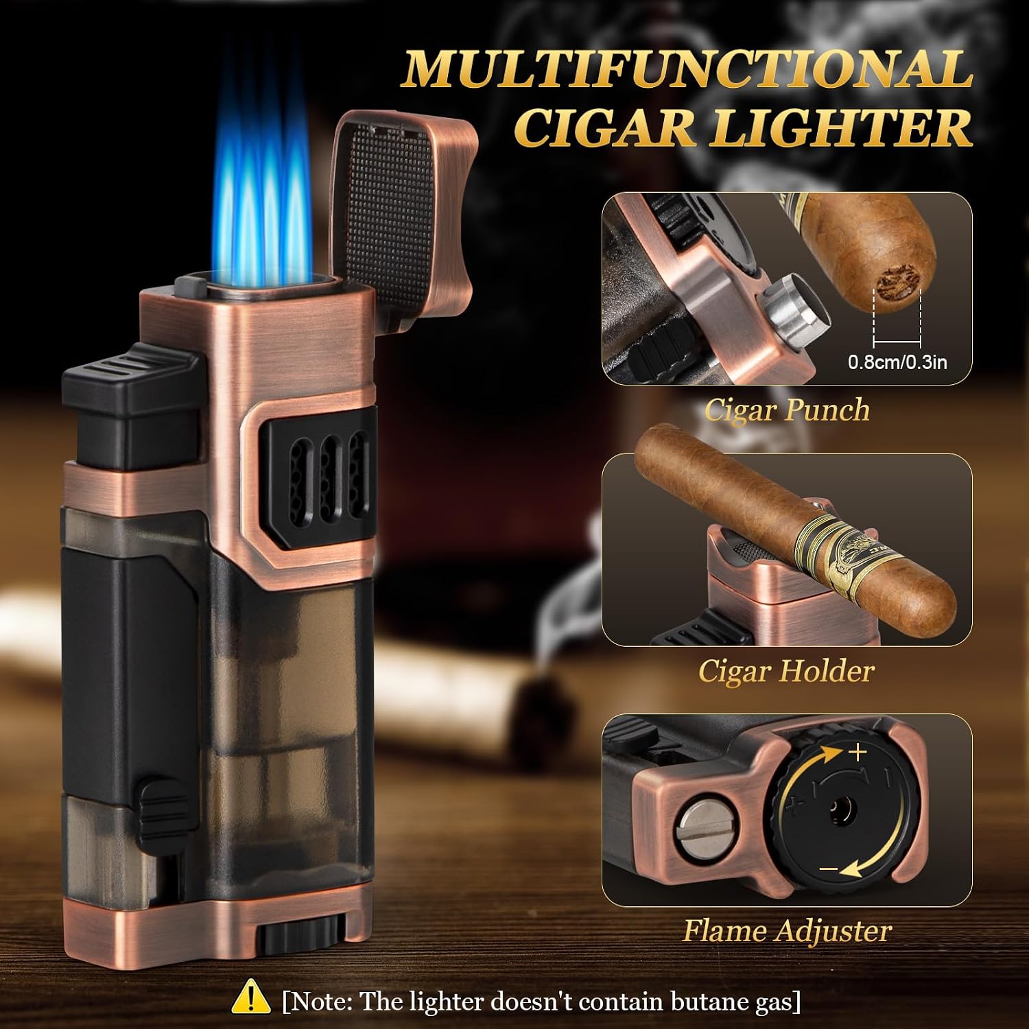 Travel Cigar Humidor Set with Torch Lighter, Ashtray, Holder, Humidifier & Hygrometer, Portable Travel Cigar Case with Cigar Accessories for Men Gift, Butane not included