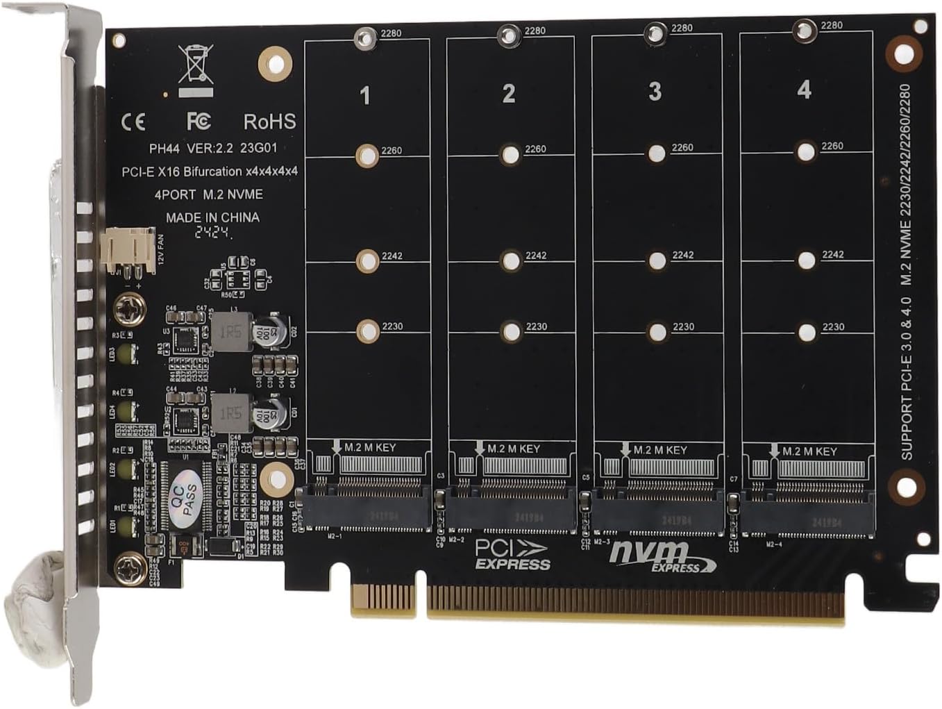 Adapter Card 4 Port M.2 NVMe SSD to PCIE X16 M Key Hard Drive Converter Reader Expansion Card