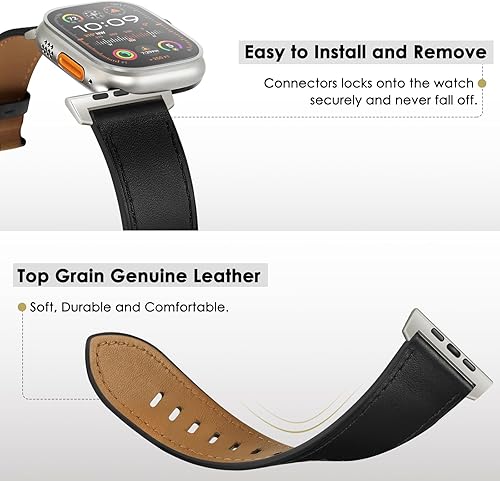 Vista 3 de UUPWPOKT Correa de cuero compatible con Apple Watch Ultra 3/2/1 Band de 1.929 in, 1.811 in, 1.772 in, 1.732 in, 1.654 in, correa de cuero genuino