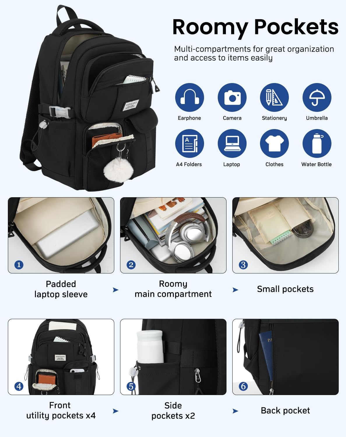 Teen Girls Backpack Black, College Student Book Bag for Womens, Middle High School Bag Elementary Kids Bookbags Morral Escolar Niña - Image 2