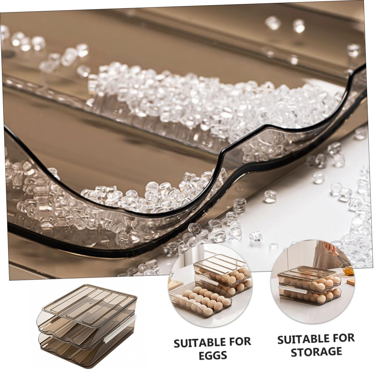 Plastic Egg Storage Holder for Refrigerator Auto Scrolling down Design Space-saving Kitchen Food Container and Organizer for Home and Travel