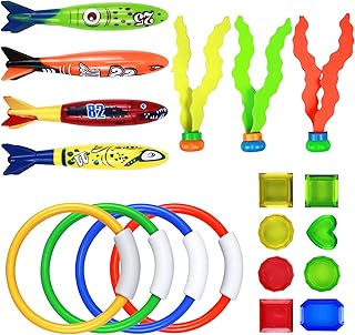 Cozlly 19PCS Diving Toys Set, Swimming Pool Toys for Kids, Underwater Diving Pool Toys Kit, Diving Rings, Diving Torpedo, Gemstones, Diving Ball Streamers, Underwater Diving Game Pool Training Toys