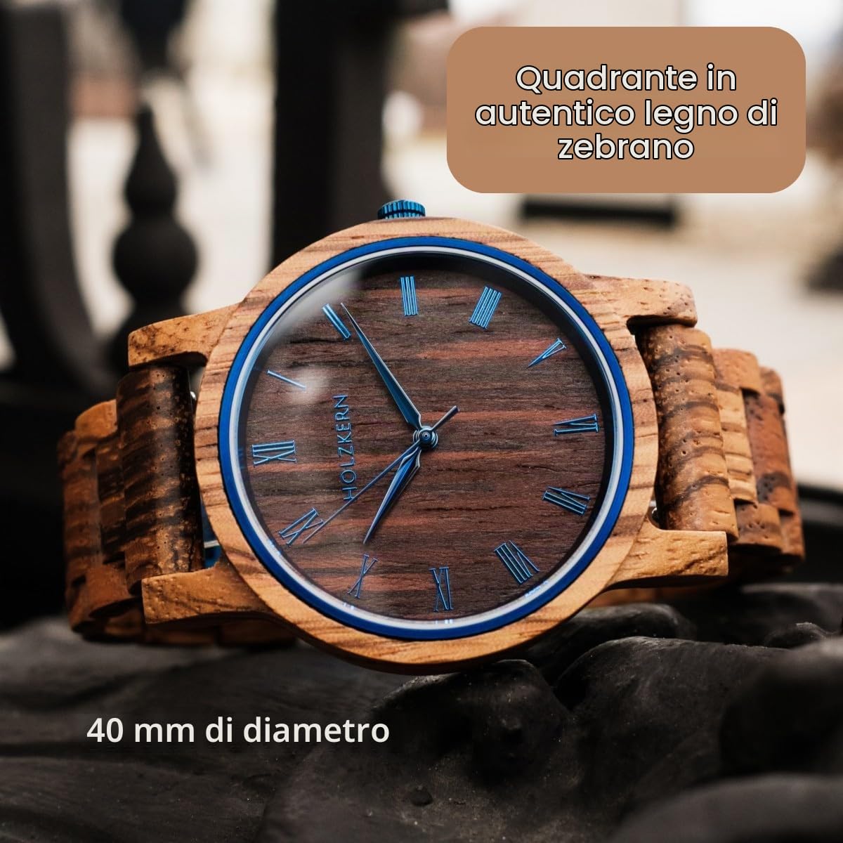 HOLZKERN Orologio da polso al quarzo Mattina d'autunno Zebrano/Wengé | Orologio unisex eccezionale per donne e uomini,