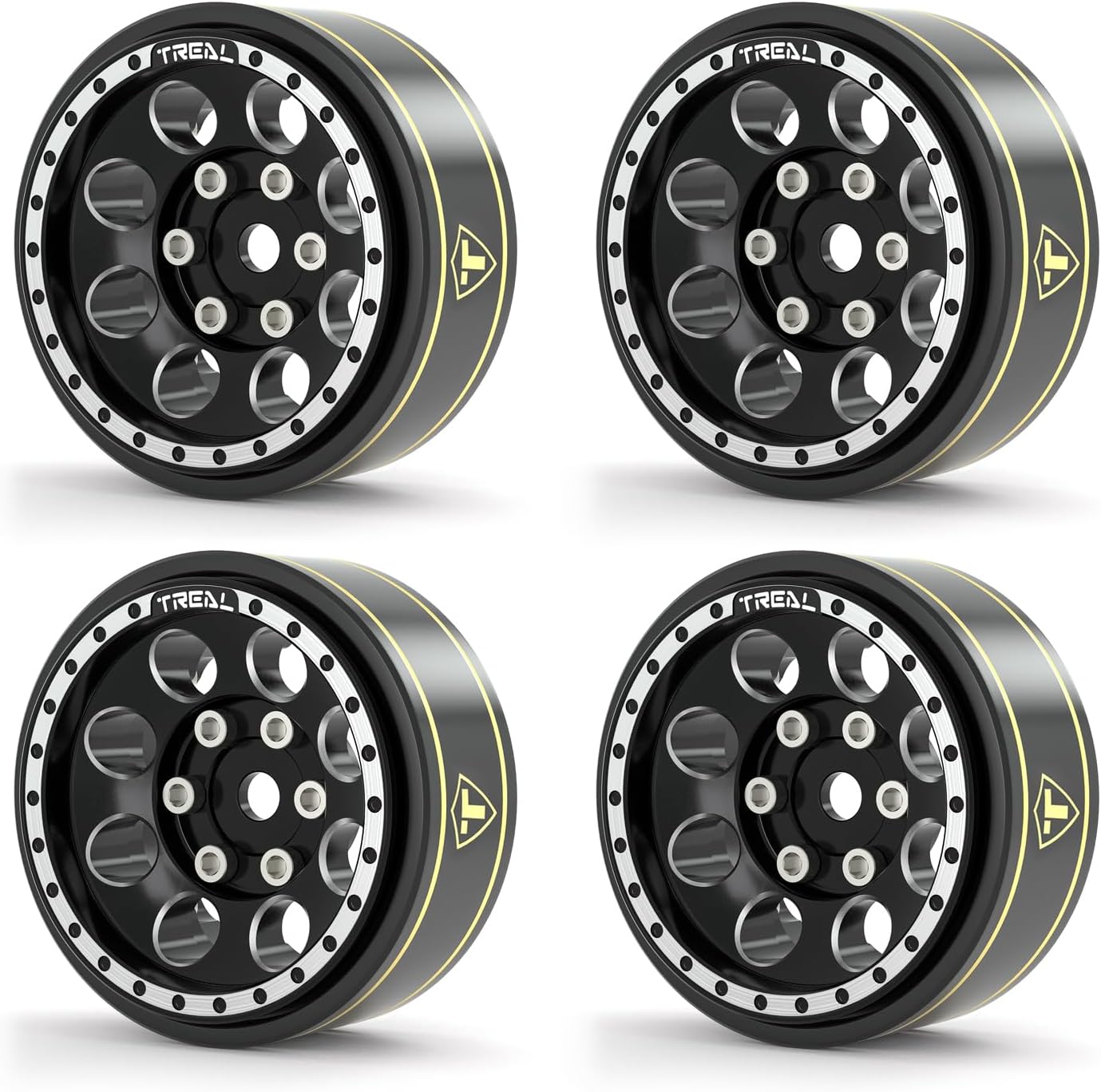 Treal SCX24 Wheels 1.0 Beadlock Wheels(4P-Set) for Axial SCX24 1/24 Crawler Brass Ring Weighted 27.3g/pc-Type A (Black)