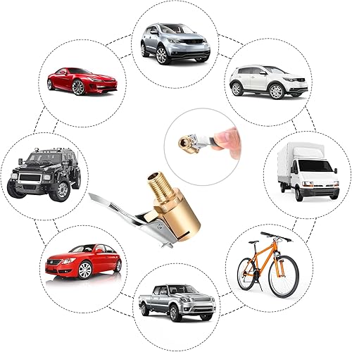 Miniatura 4 de Cobee Adaptador de inflador de neumáticos de latón resistente, 2 portabrocas de aire con adaptador de clip, sin fugas